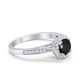 Halo Art Deco Round Ring with Black Cubic Zirconia